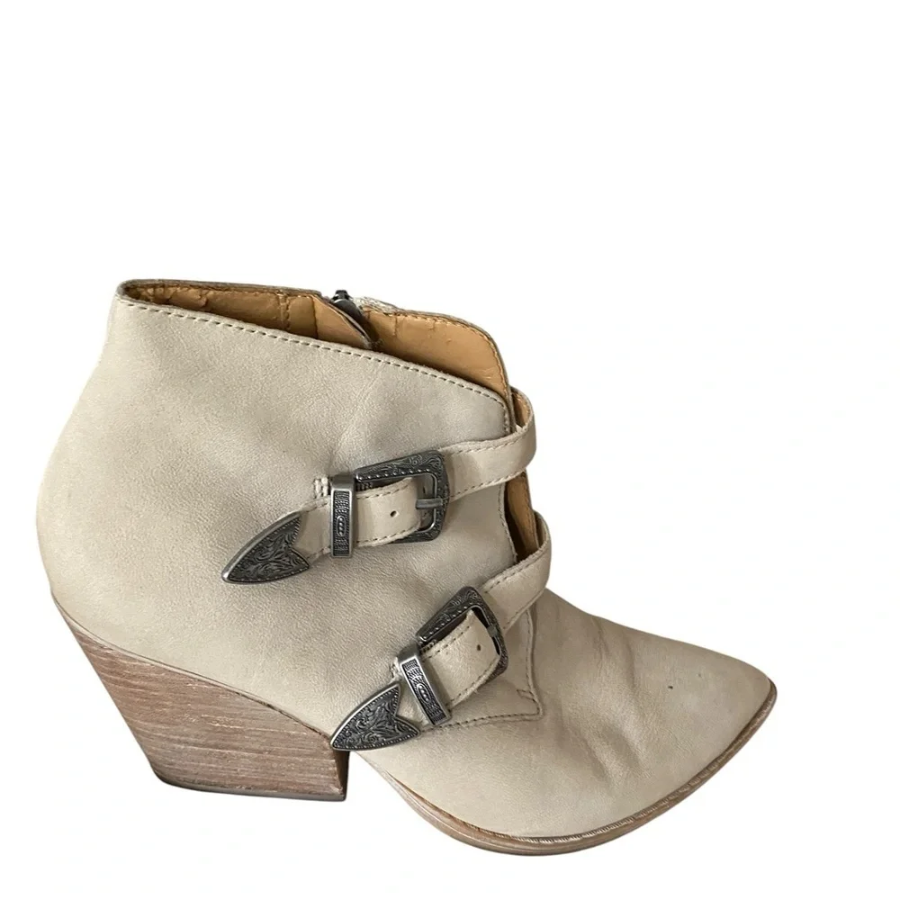 Franco Sarto Tan Granton Ankle Boots with Buckle Detail Suede Leather Block Heel